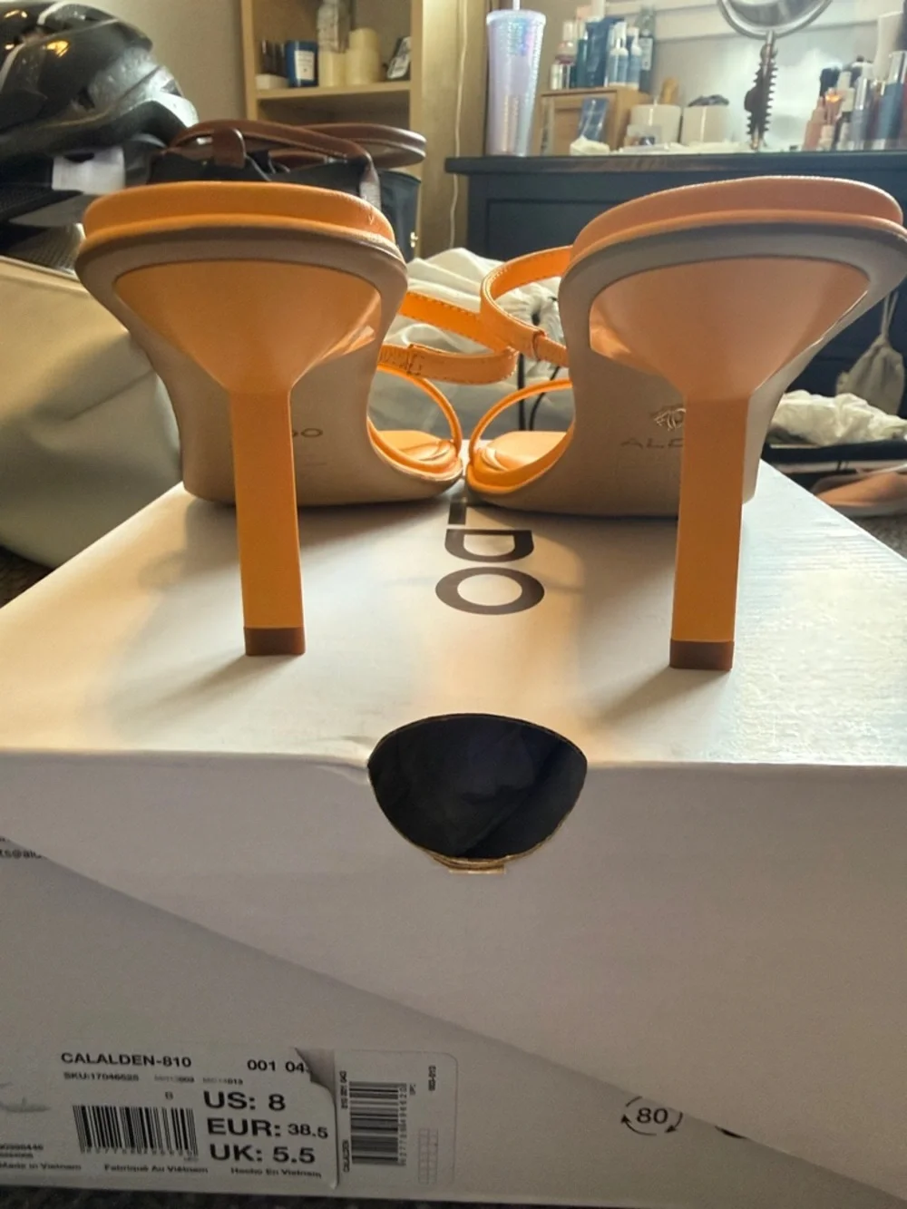 ALDO Orange Double-Strap Square-Toe Heeled Sandals - Picture 3 of 4